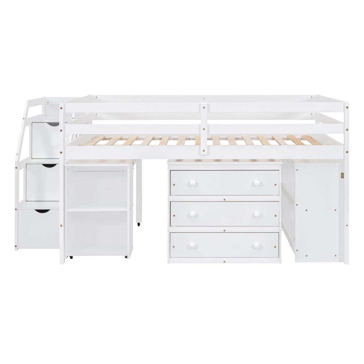 Full Size Low Loft Bed with Storage and Rolling Desk by Harper & Bright Designs Harper & Bright Designs
