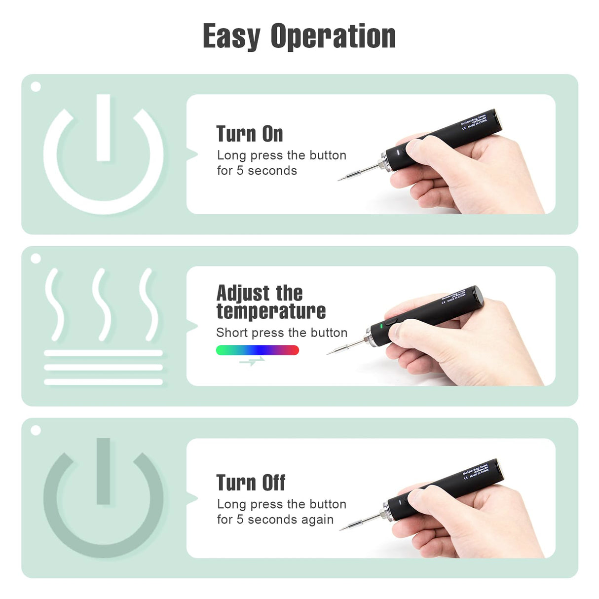 Cordless Soldering Iron Kit, 1200mAh USB Rechargeable Soldering Iron, 3 Temperature Adjustable Wireless Soldering Iron for Small Soldering Projects, Home Appliance Repair, DIY ELMCONFIG