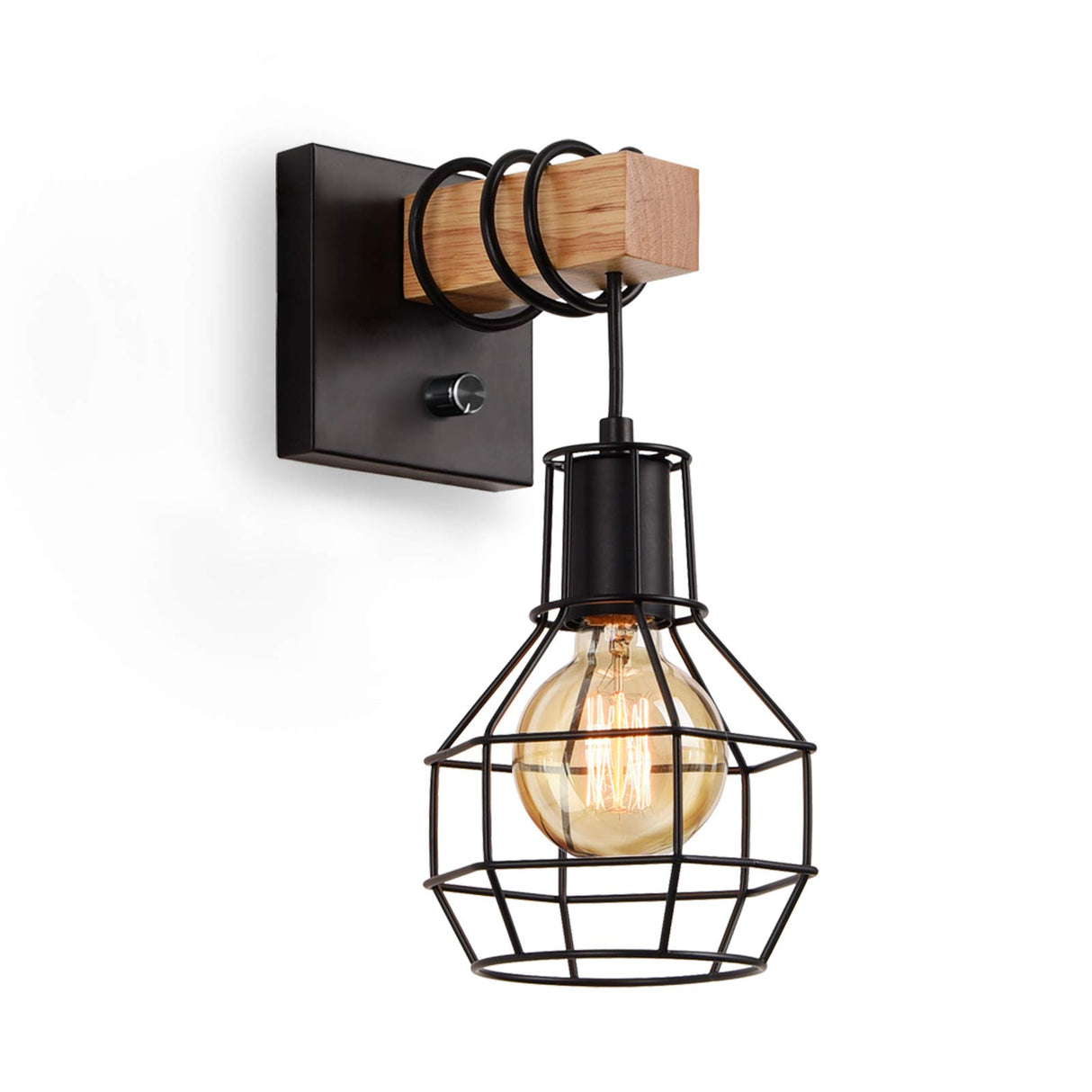 Black Wall Sconces with Dimmer ON/Off Switch, Cage Wall Mount Light Fixture Industrial Farmhouse Lighting for Living Room Kitchen, C71Y215 Lightess