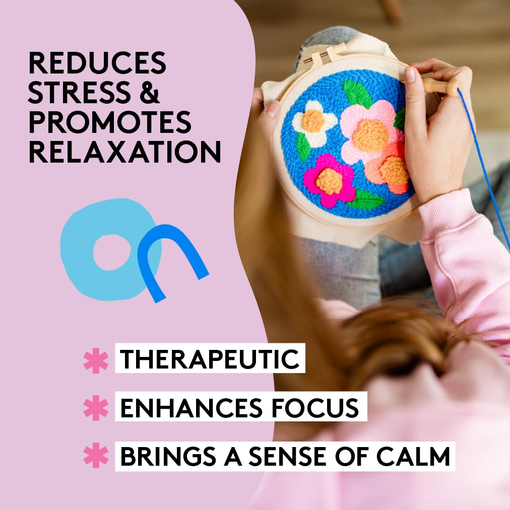 SPINNY Punch Needle Kit, Two Large Floral Designs w/ 2 Embroidery Hoops, Includes Beginner Video Tutorials and Instructions, Beginner Punch Stitch for Adults, Complete Kit for Crafters SPINNY