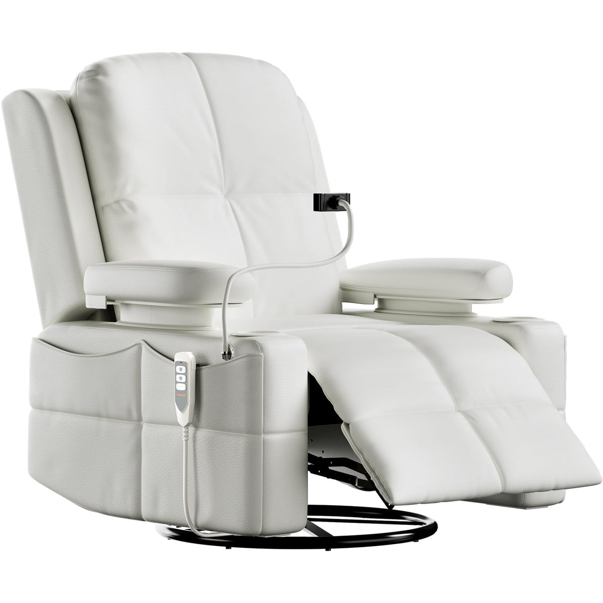 Triple Motor Power Swivel Rocker Recliner Chair with Adjustable Armrests for Adults Elderly, FSC Certified Faux Leather Rocking Chair Nursery for Breastfeeding(White) MAMAZING