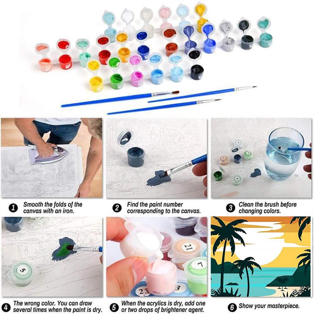 AOSGEDY 4 Pack Paint by Numbers for Adults and Kids Beginner,Landscape-Beach DIY Acrylic Painting Paint by Numbers Kits on Canvas for Kids Ages 4-8-12 Perfect for Home Wall Decor(8x8in) AOSGEDY