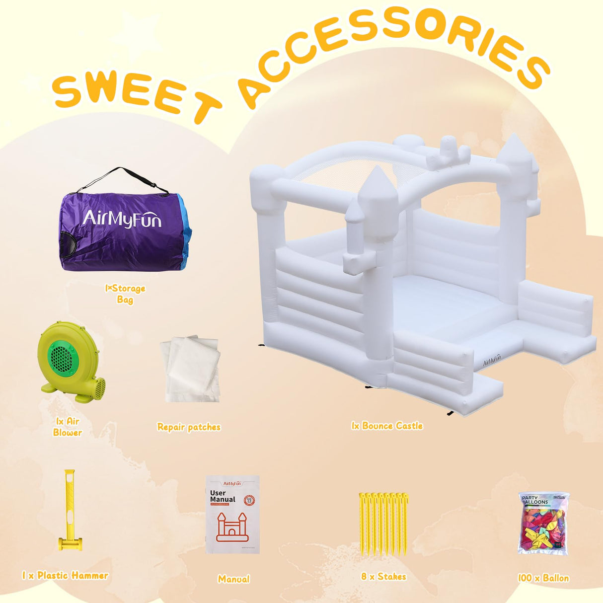 FINCOME White Bounce House, 13x13ft Inflatable Bounce House with Blower, Commercial Bounce Castle Large Bouncer Jumping Bouncy House for Kids Adults Wedding Birthday Party Celebrations Indoor Outdoor FINCOME