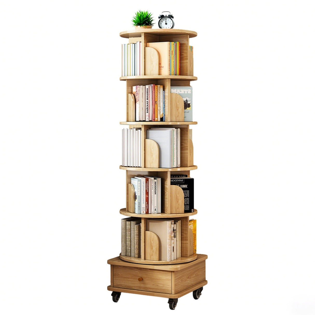Corner Bookshelf and Bookcase, 61.81" H 5-Tier Rotating Bookshelf 360°, Book Shelf Narrow Tall Bookcase, Floor Standing Bookcases Storage Rack for Living Room, Office, Bedroom WoodArtSupply