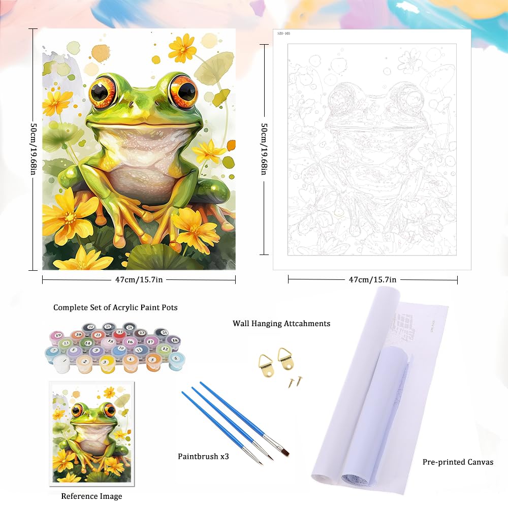Natuyalo Paint by Numbers for Adults Beginner, Frog Acrylic Easy Paint by Numbers Kits Animal Craft Kits for Adults Suitable for Home Wall Decoration Flameless 16x20 Inch Natuyalo