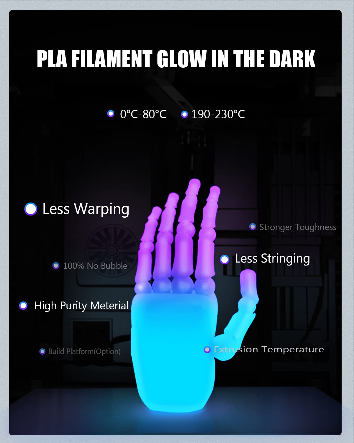 Haosegd 3D Printer Filament PLA Glow in The Dark 1.75mm 3-D Printing Materials 3 Colors Bundle Print Filiment 1.75 mm Green Blue Purple Fillament Accuracy ±0.05mm Spool Vacuum Packaging 250G X 3 Haosegd