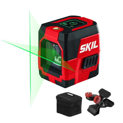 SKIL 65ft. Green Self-leveling Cross Line Laser Level with Horizontal and Vertical Lines, Rechargeable Lithium Battery with USB Charging Port, Clamp & Carry Bag Included - LL9324G-01