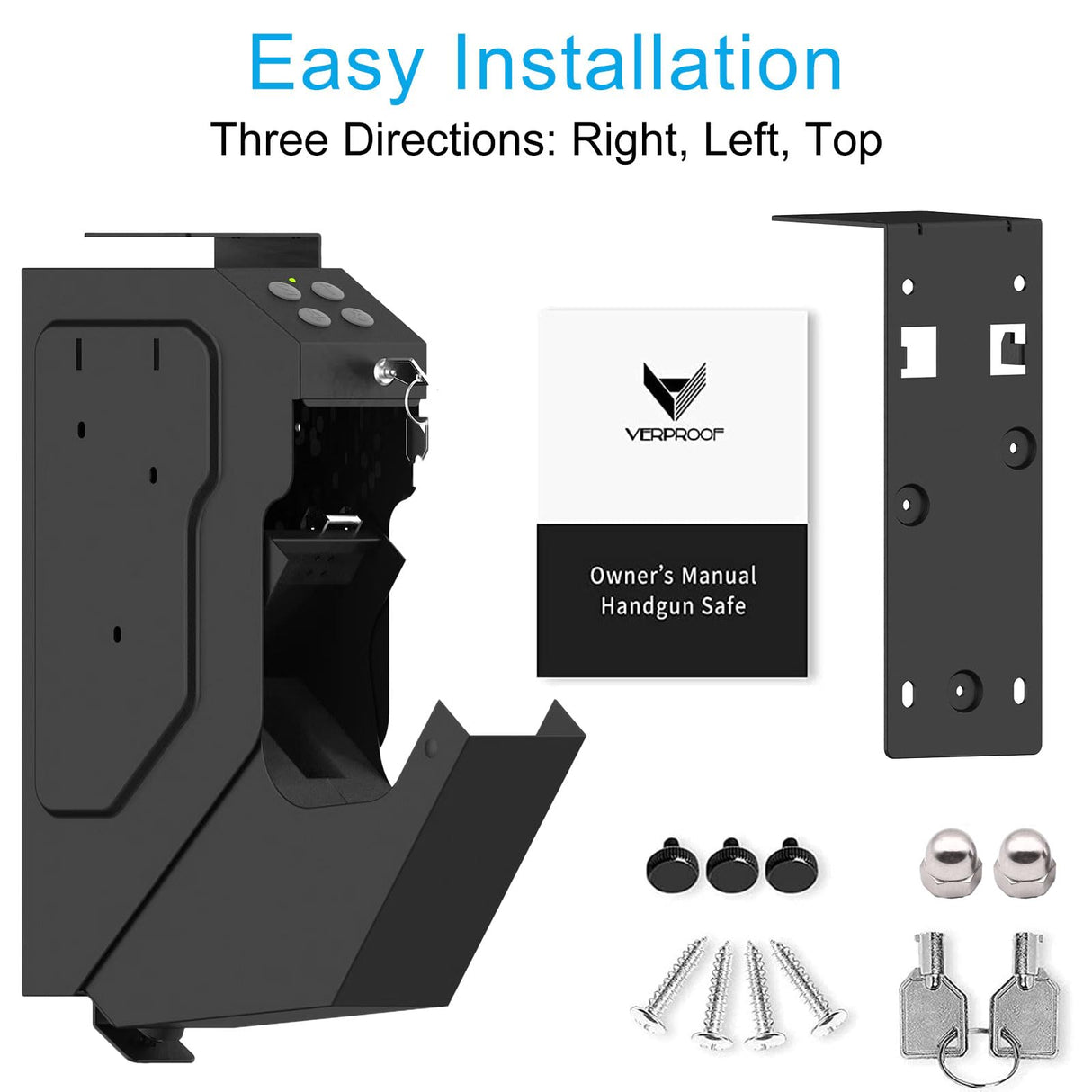 VERPROOF Gun Safe Quick Access Handgun Firearm Safes for Pistols Drop Down Single Gun Safety for Nightstand Wall Mount Bedside Desk Vehicle Bed Personal Safe with Keypad Lock and Key Lock VERPROOF