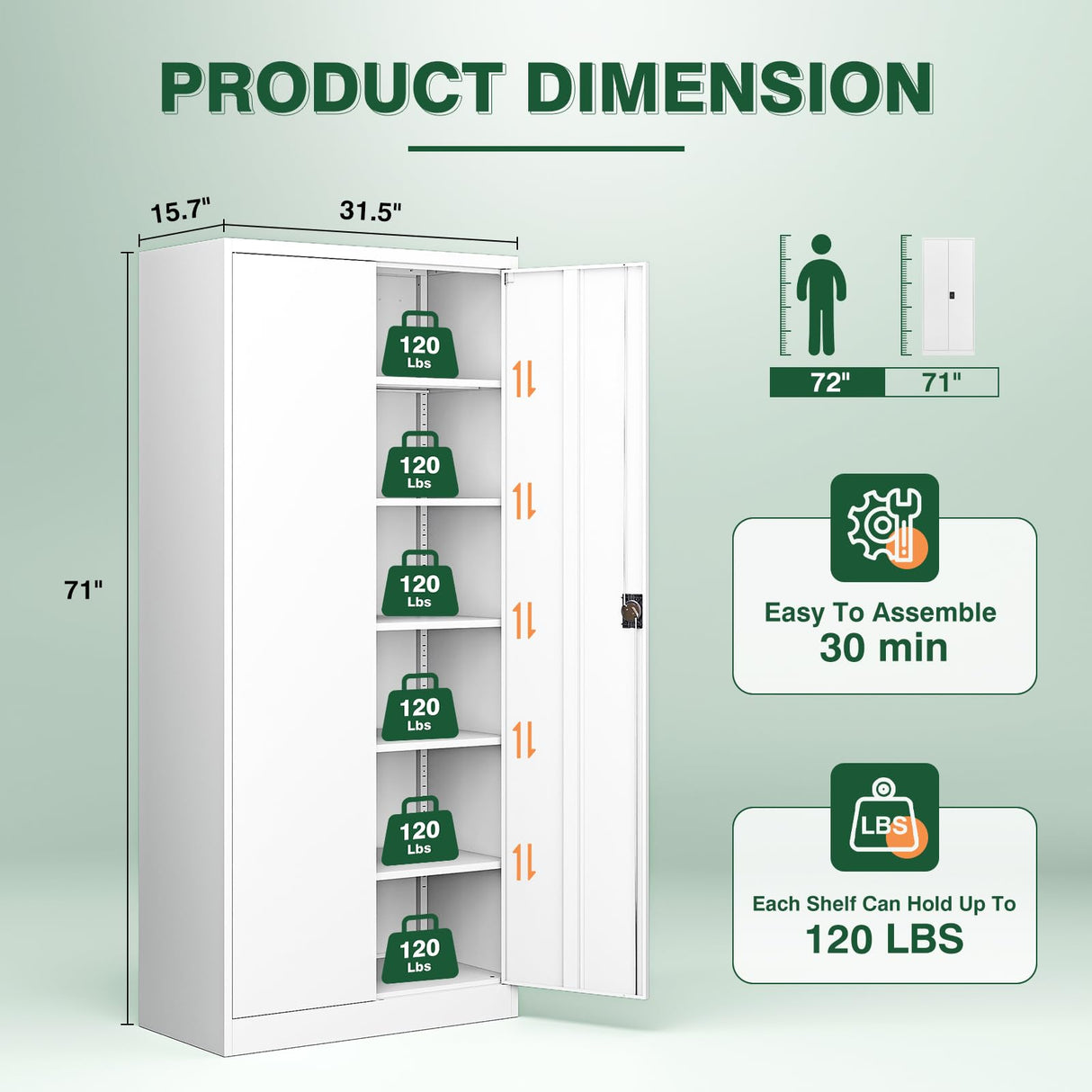 Letaya Metal Garage Storage Cabinets with Lock Door and Adjustable Shelves, Steel Tool Cabinets for Home,Office,Warehouse Organisieren (White, 71" H) Letaya