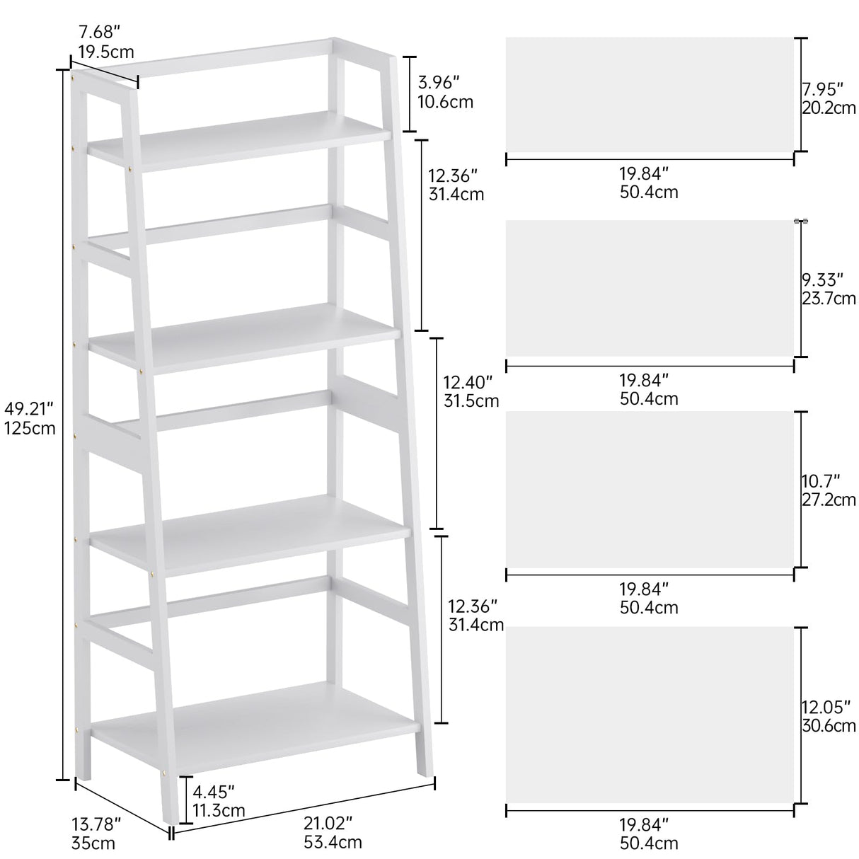 HITNET Ladder Shelf, 4 Tier Bookshelf, Floor Standing Bathroom Storage Rack with Bamboo Frame, Home Office Open Display Bookcase, White HITNET