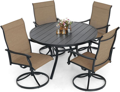 Anmutig 5-Piece Outdoor Dining Set, 48'' Round Table with 4 Swivel Chairs All Weather Furniture Set - Brown Style1
