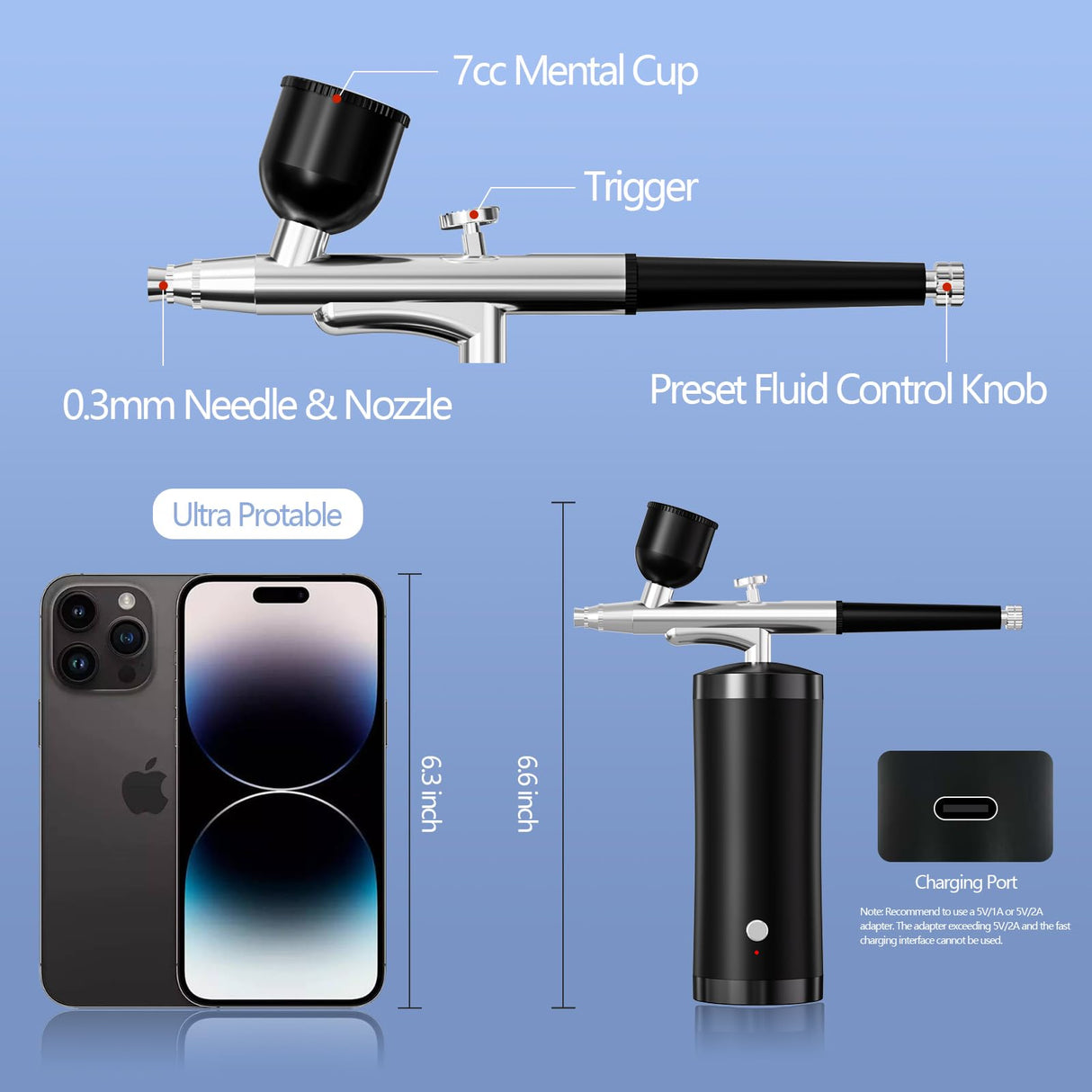 Airbrush Kit With Compressor 48PSI Rechargeable High Pressure Air Brush Set Cordless Airbrush Kit with 0.3mm Nozzle for Painting,Nail Art, Cake Decor,Makeup,Modeling (Black) crpen