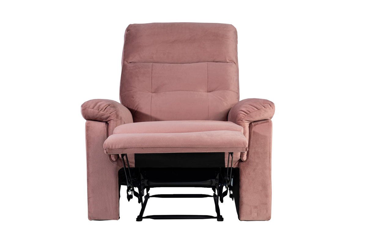Luxury Velvet Manual Recliner Chair - Overstuffed Recliner with Tufted Back & Pillow Top Arms, Tuft Reclining Chairs with Adjustable Footrest, Mid Century Manual Recliners for Living Room (Pink) JCRRFLT