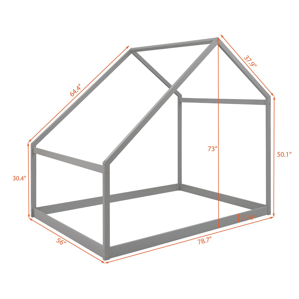Bellemave Gray Montessori Toddler Floor Bed – Full House Frame for Kids Bellemave