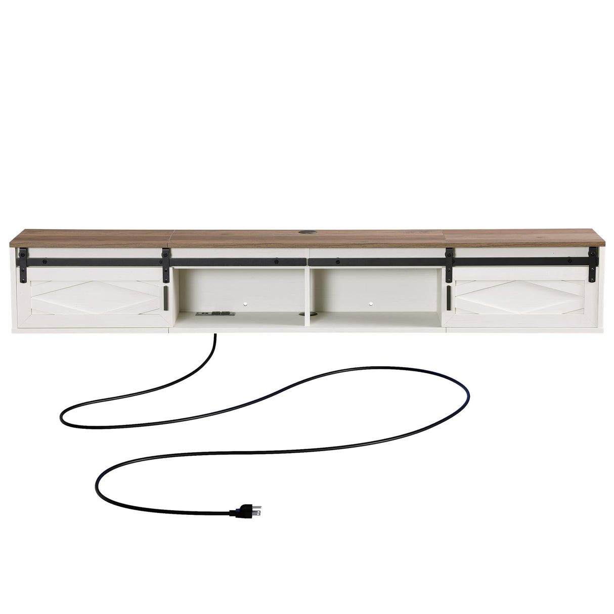 FITUEYES Floating TV Stand for TVs up to 85 Inch, Wood Entertainment Center With Sliding Barn Door, TV Shelf Media Console Table for Living Room, Bedroom, Antique White FITUEYES