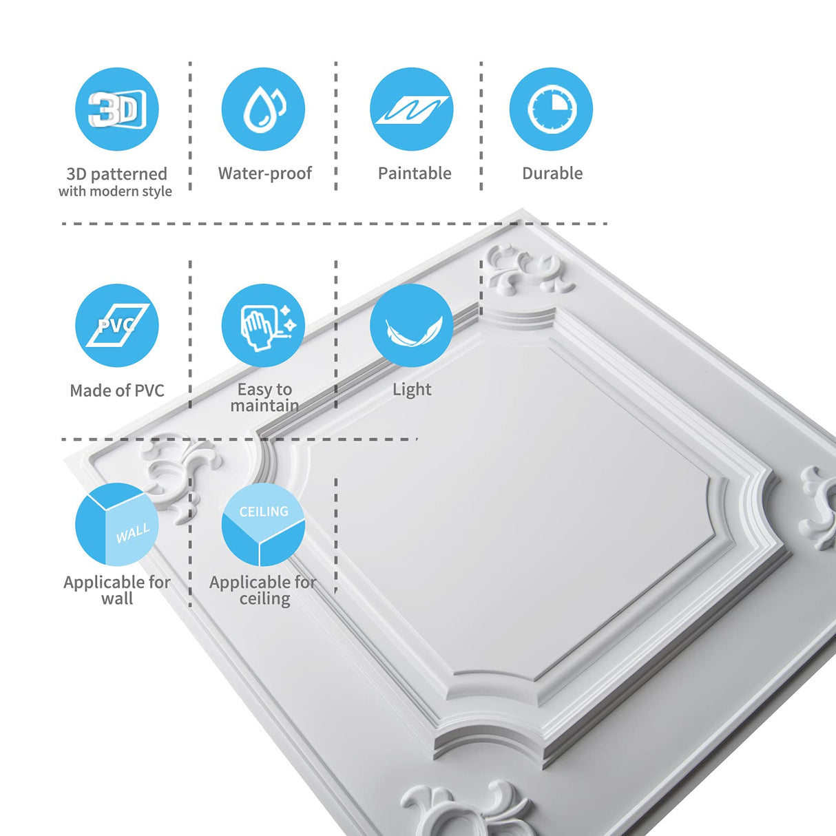 Art3d Drop Ceiling Tiles 24x24 in White (12-Pack, 48 Sq.ft), Wainscoting Panels Glue Up 2x2 Art3d