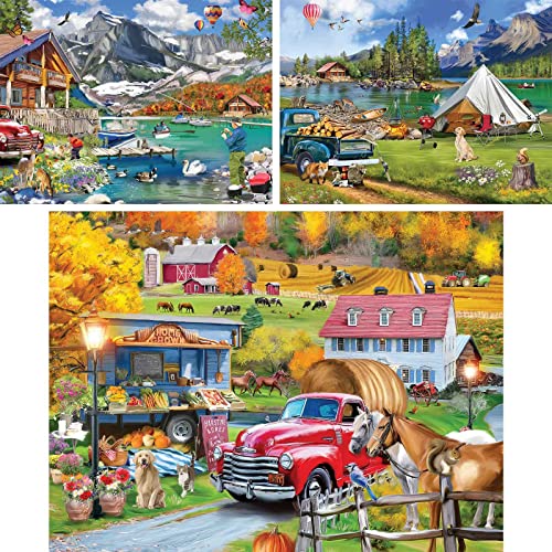 Bits and Pieces Set of 3 Jigsaw Puzzles 300 Pieces - New England Farm Lake Bits and Pieces