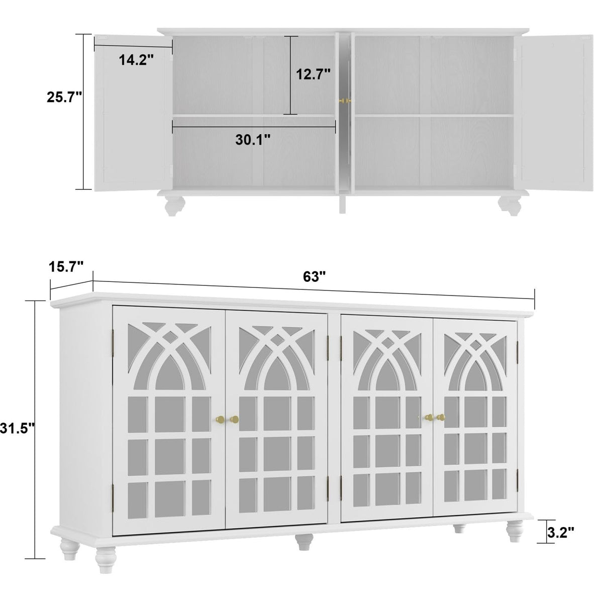 MOUMON Credenza Buffet Sideboard with 4 Acrylic Doors and Shelves, Buffet Table Sideboard Storage Cabinet with Wooden Legs, for Living Room White (63”W x 15.7”D x 31.5”H) MOUMON