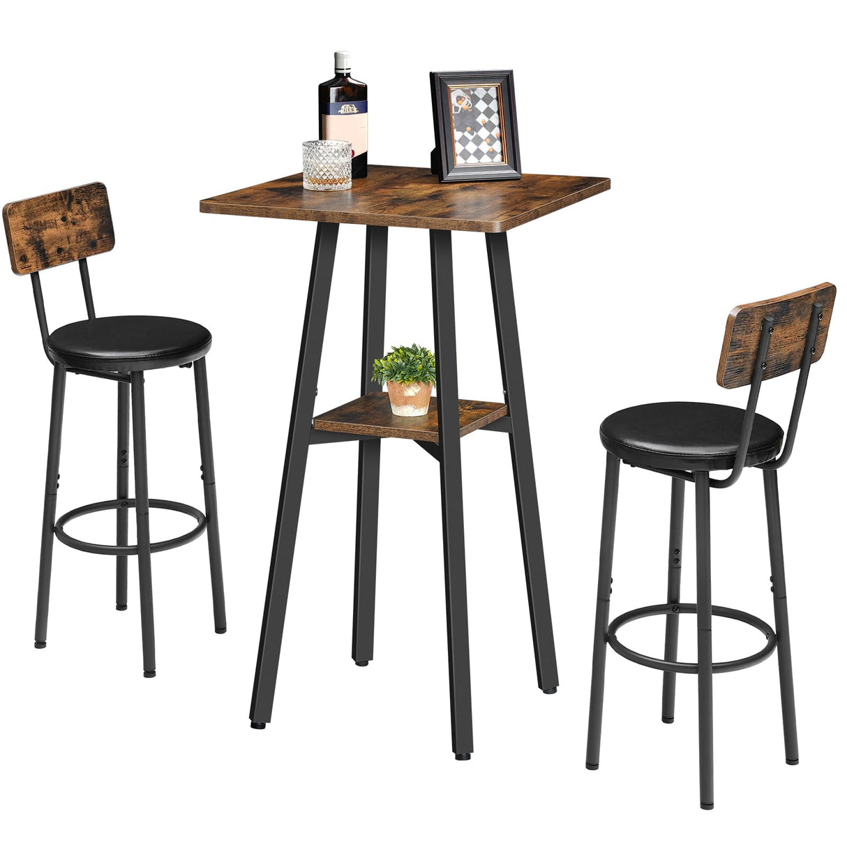 HOOBRO Rustic Brown 2-Tier High Top Pub Table with Storage and Easy Assembly HOOBRO