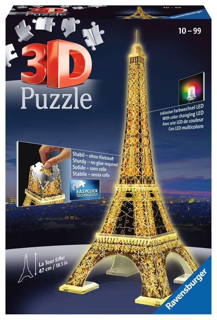 Ravensburger Eiffel Tower - Night Edition | 216-Piece 3D Jigsaw Puzzle for Kids and Adults | Precision Fit with Easy-Click Technology | Displayable & Durable Model | Over a Century of Quality Ravensburger