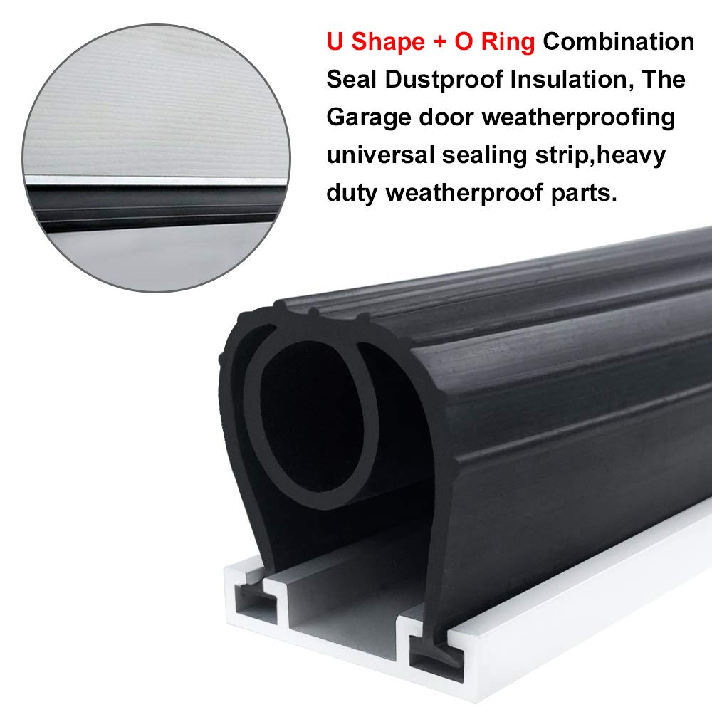 Garage Door Seals Bottom Rubber with Pre-drilled Aluminum Track Retainer Base Kit,Heavy-Duty U Shape + O Ring Combination Weather Stripping Sesl Kit for Garage Door (16 Ft) Storystore