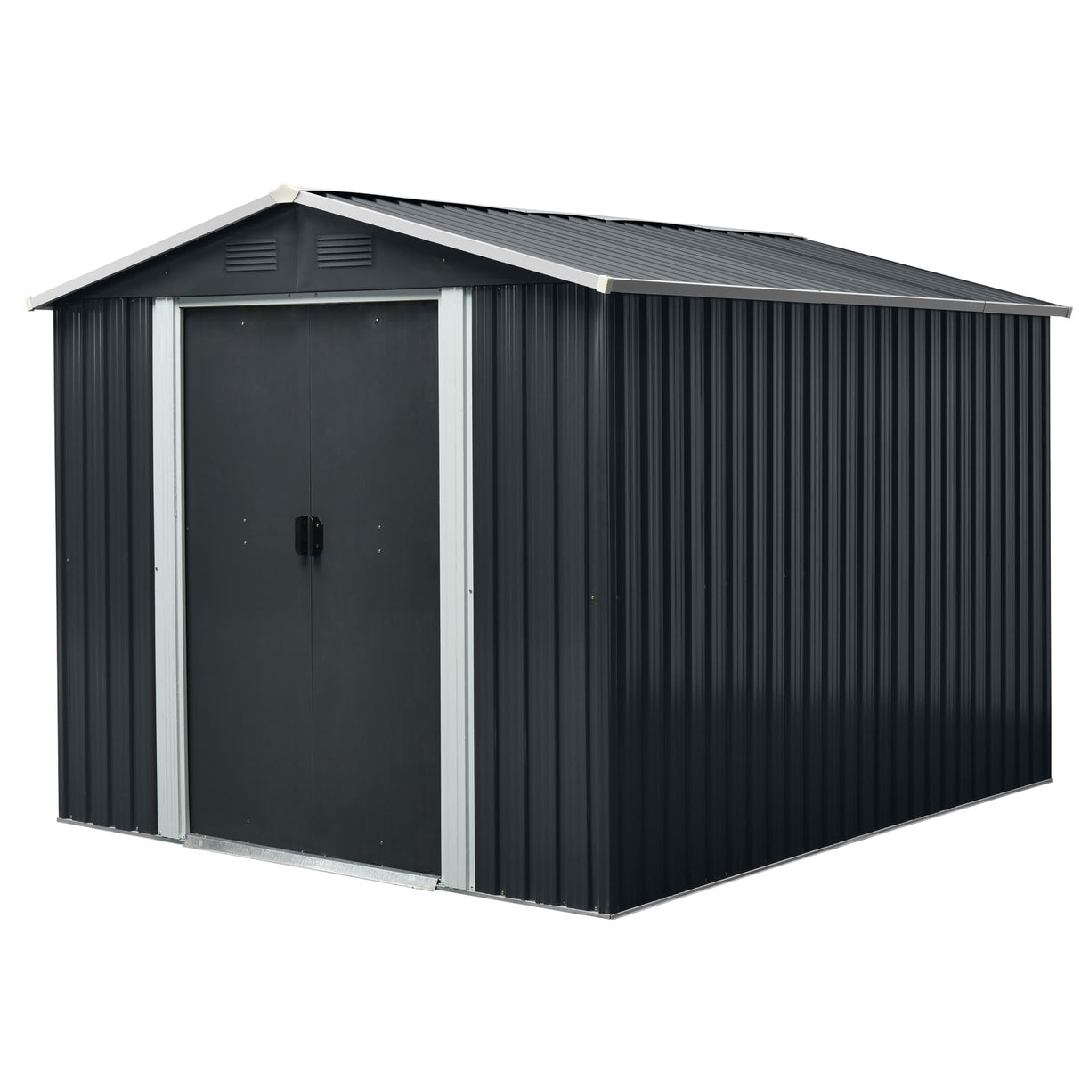 Ball & Cast 8x10 Outdoor Metal Storage Shed with Floor Base and Vents,Galvanized Tool Cabinet w/Sliding Doors & Padlock,Waterproof House Shelter for Backyard Lawn Patio,Garden,Black Ball & Cast
