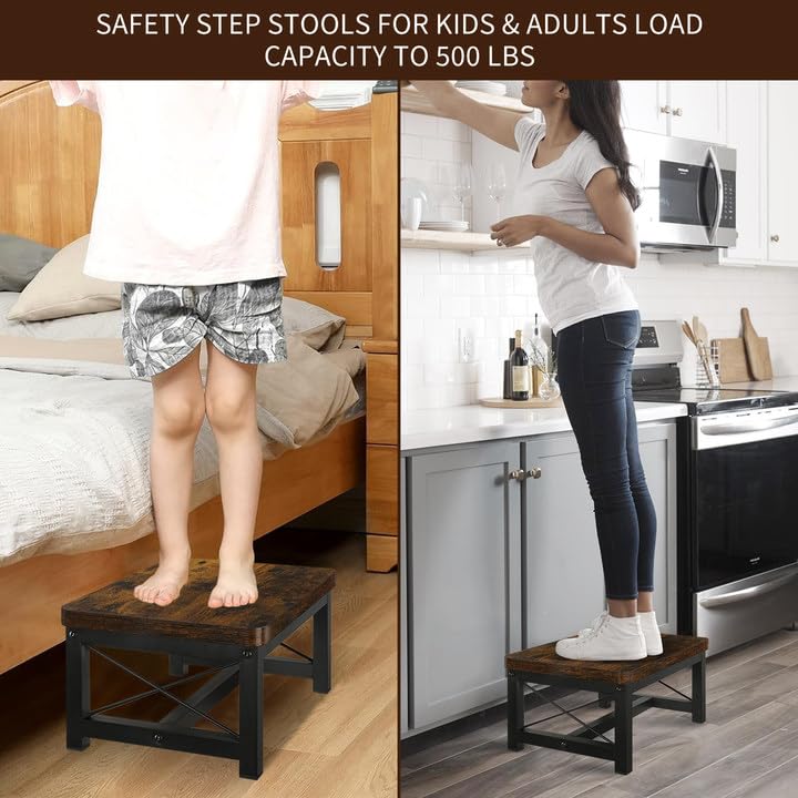 YINMIT Wooden Step Stool for Adults, Heavy Duty Step Stool for High Bed with Non-Slip Feet, Using for Bedroom, Living Room, Bathroom and Kitchen, Hold Up to 500 LBS YINMIT