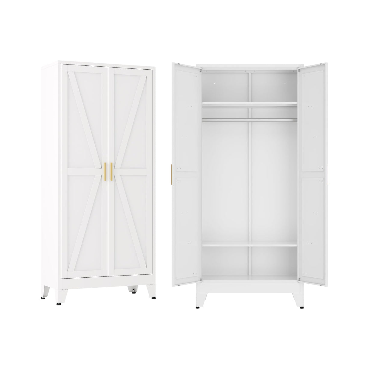 XIUSVON Metal armoire Wardrobe Closet with Hanging Rod,71'' Metal Wardrobe Cabinet with 2 Doors and 2 Adjustable Shelves, Bedroom armoires,Laundry Room cabinets,armario de ropa Closet(Classic, White) XIUSVON
