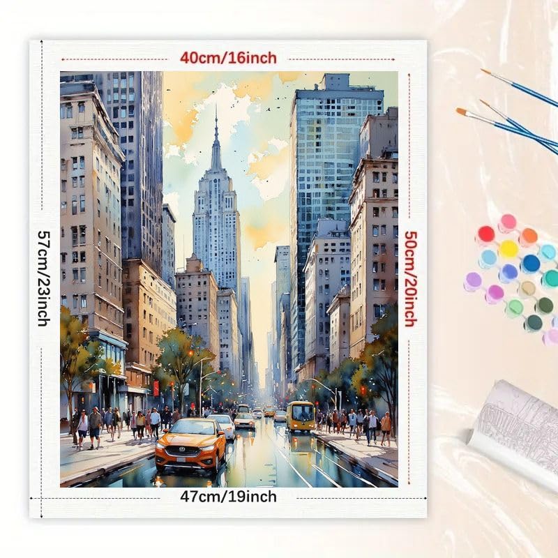 New York Cityscape Paint by Numbers Kit for Adults - DIY Urban Street Scene with Empire State Building Painting on Canvas 16x20 Inches, Acrylic Paint Set for Beginners, Home Decoration Art or Gifts DecorFriday