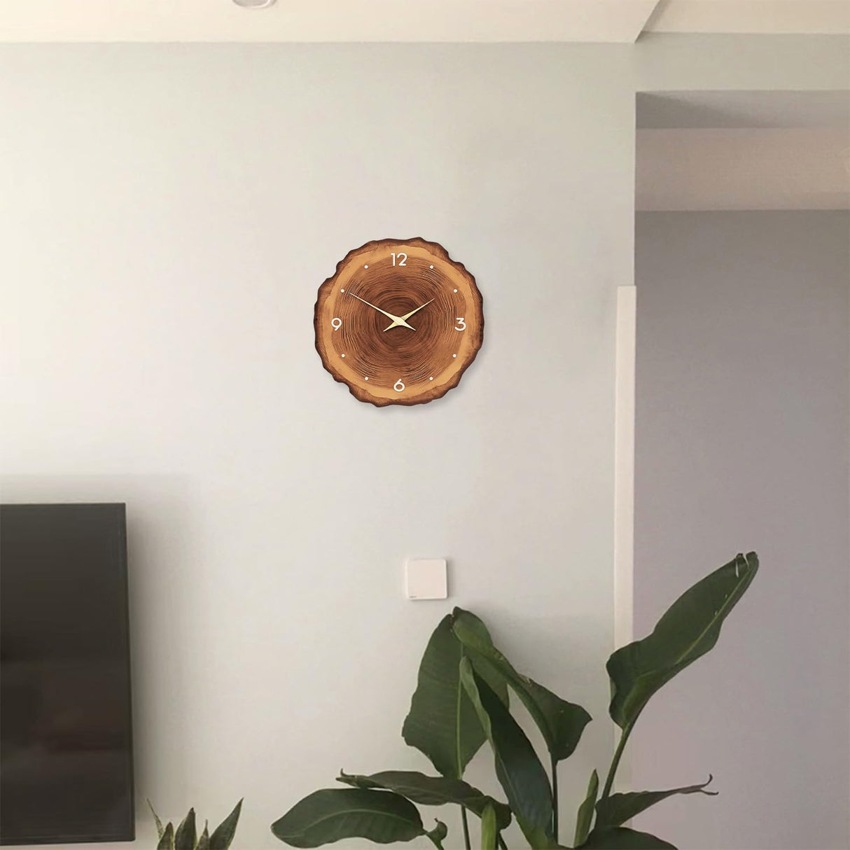 XNM MDF Wood Wall Clock for Living Room Decor - Rustic Wall Clocks Battery Operated 12 Inch - Brown Annual Ring Wall Clock Non Ticking (No Solid Wood) XNM