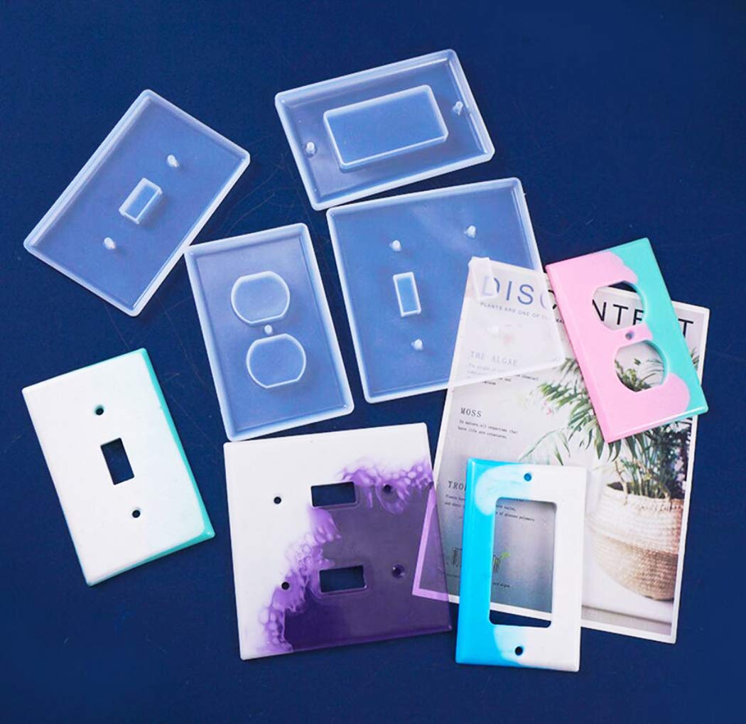 Moukiween Light Switch Cover Resin Molds, 6Pcs Switch Plate Covers Silicone Molds Standard Switch Socket Panel Epoxy Molds for Resin Casting DIY Switch Covers Crafts Home Decor Moukiween