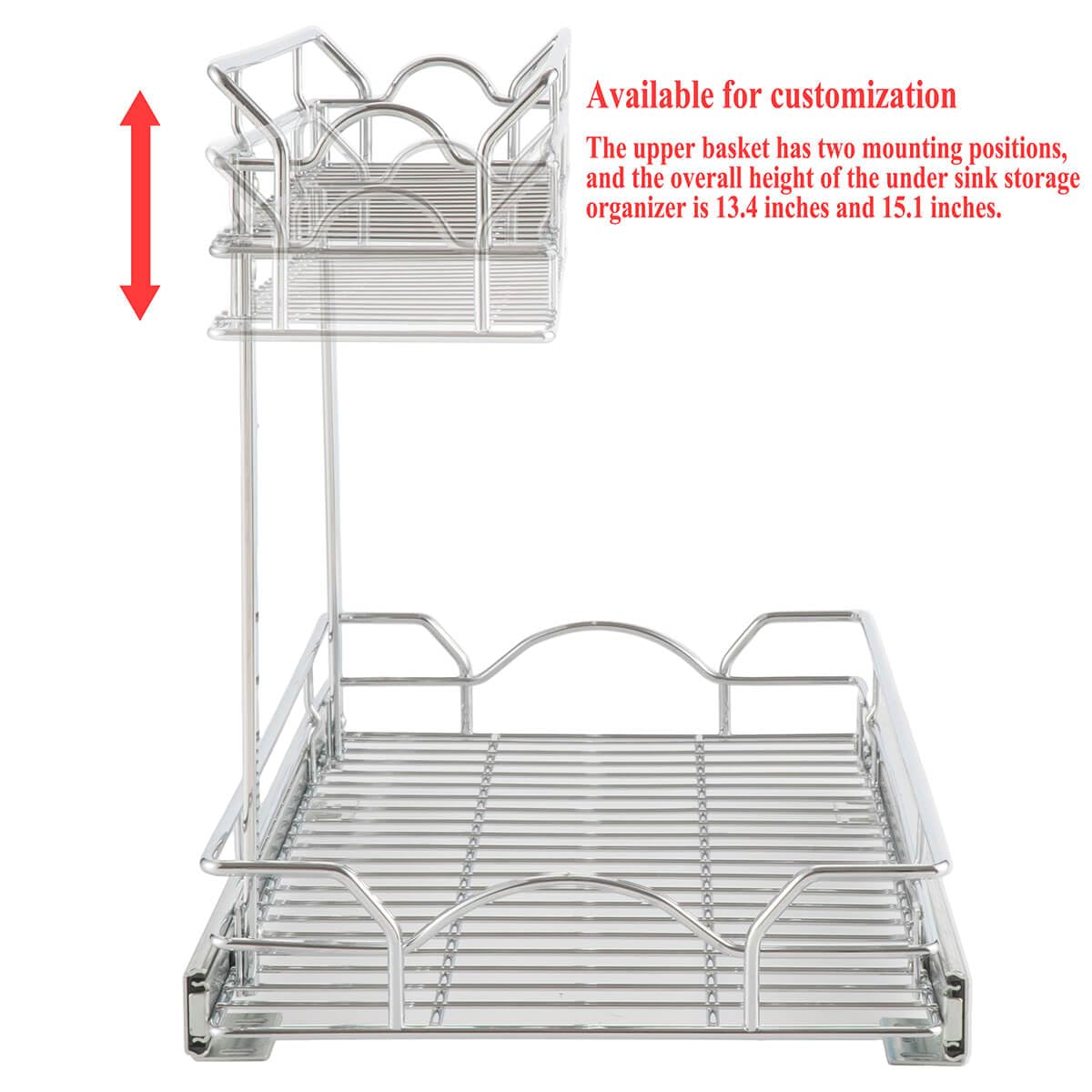 OCG Under Sink Cabinet Organizer Two Tier Pull Out Shelf (14.75W x 21D), Under Sink Sliding Shelf for Kitchen Bathroom Cabinet 2 Tier Chrome OCG