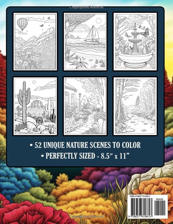 Stunning Landscapes: Nature Scenery Relaxing Coloring Book for Adults WoodArtSupply
