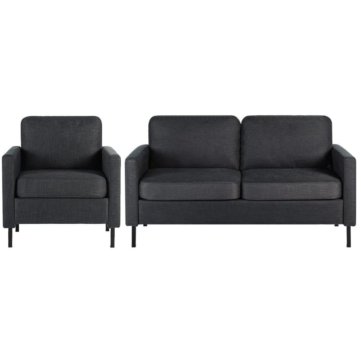 STHOUYN 2 Piece Upholstered Sectional Sofa Set Couches Sofas Living Room Furniture Sets, Loveseat with USB & Accent Chair, Grey Couch Bedroom Livingroom Apartment (2, Dark Grey) STHOUYN