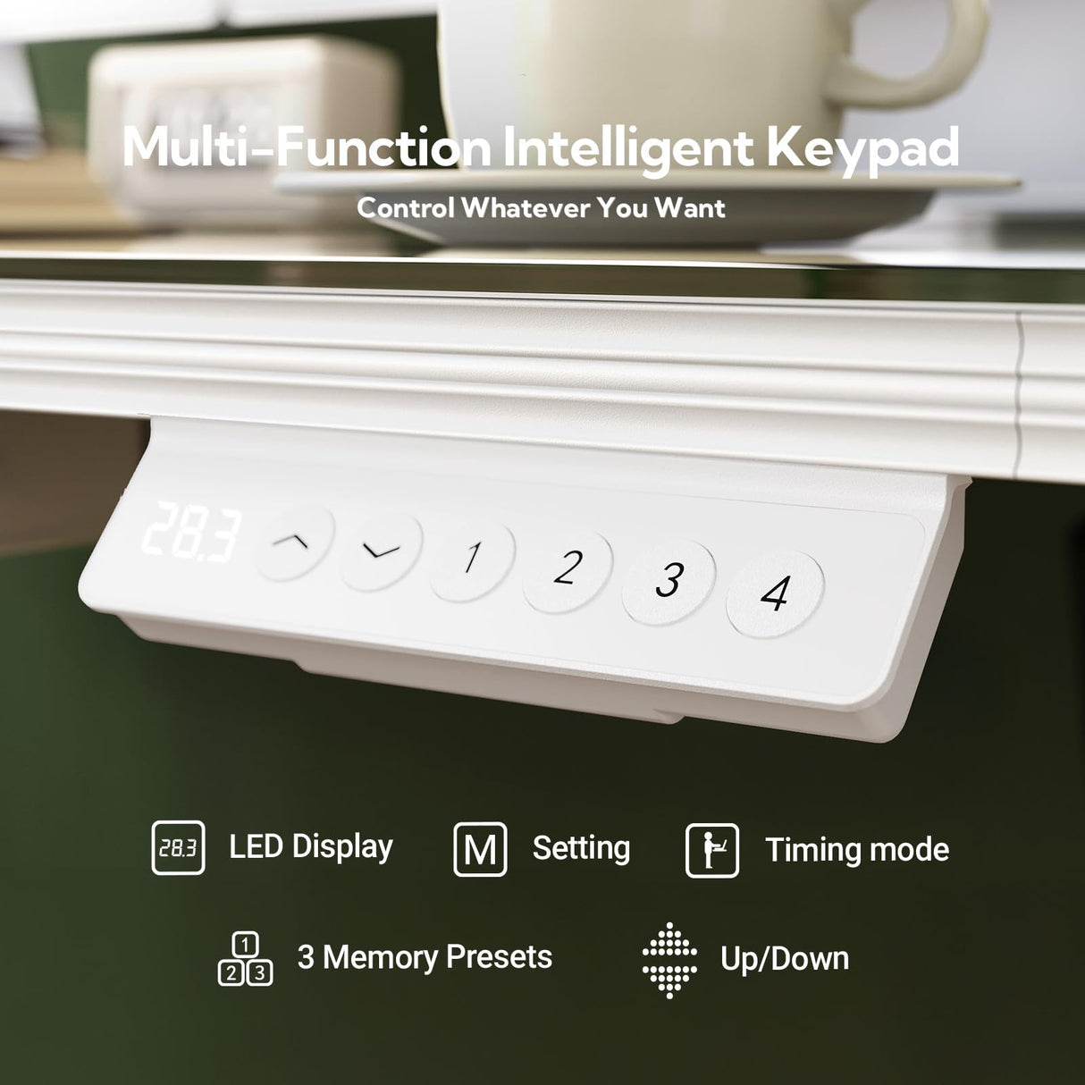 INNOVAR Glass Standing Desk with Drawers, 40 x 24 Inches Electric Height Adjustable Desk, Tempered Glass Top Stand Up Desks for Home and Office, White INNOVAR