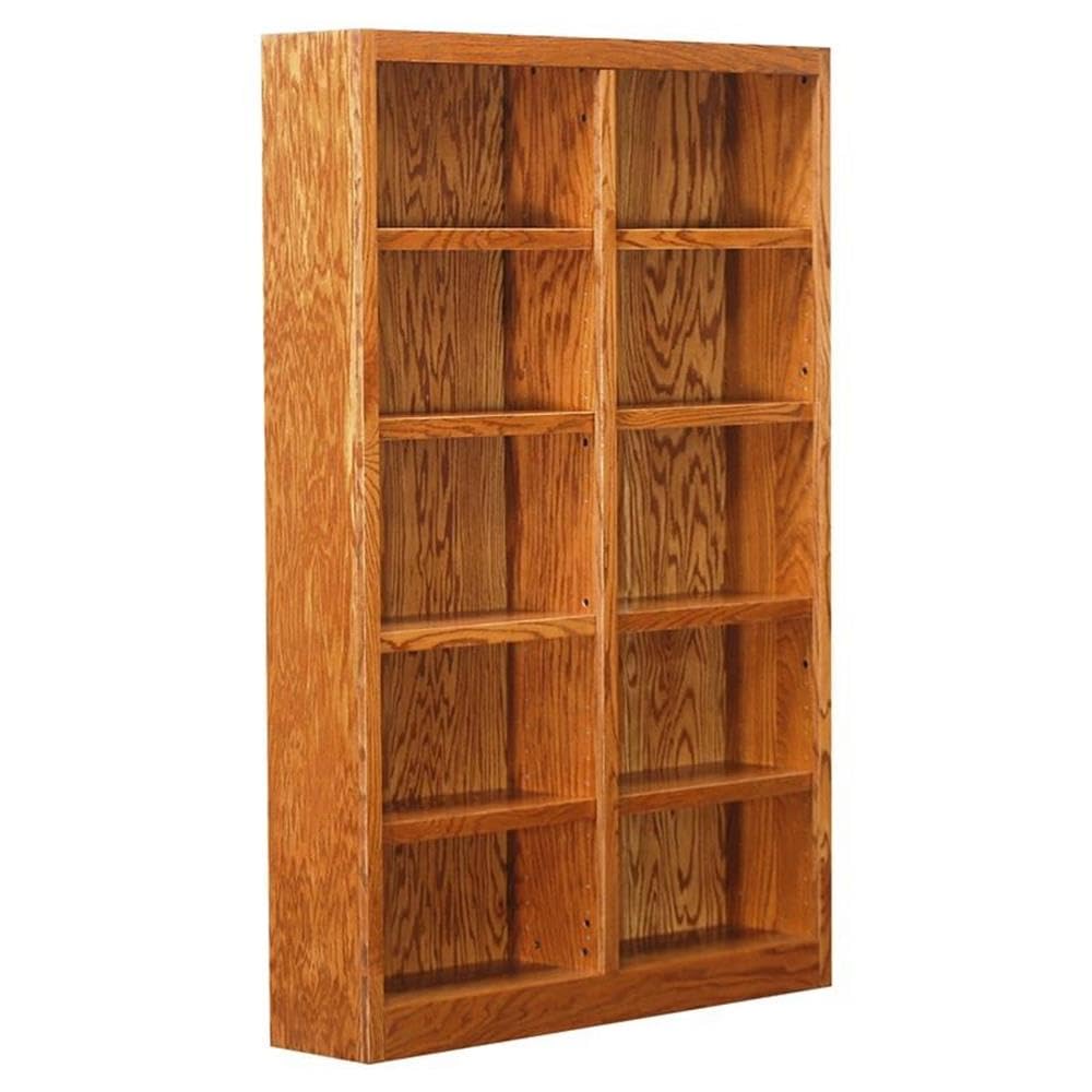 BOWERY HILL 72" Traditional Double Wide Wood Bookcase with 8 Adjustable Shelves and 2 Fixed Shelves, Ready for Assembly, for Home/Office Use, in Oak Finish BOWERY HILL