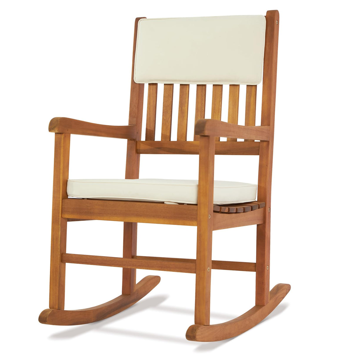 VINGLI Acacia Outdoor Rocking Chair with Cushions, Wooden Rocker Support 550 LBS for Indoors & Outdoors, 1 Pack VINGLI