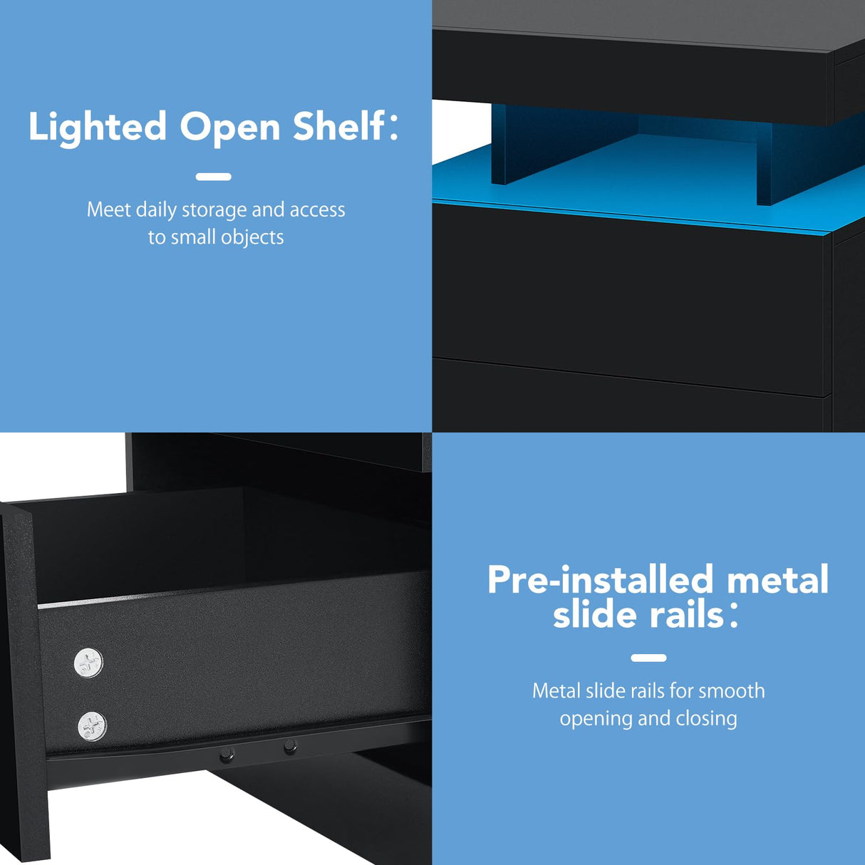 HOMMPA Set of 2 LED Nightstands with Wireless Charging Station Concrete Gray Matte Bedside Table with Led Light Smart Nightstand USB Port 3 Drawers Night Table Tall Wood LED Night Stand for Bedroom HOMMPA