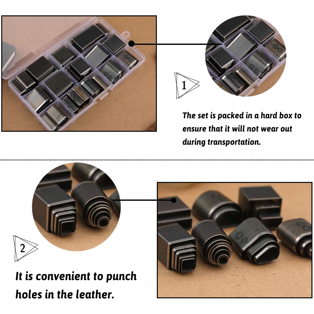 52 Shape Style Leather Hole Punch Tool for Belts, Multiple Shapes Hollow Punch Cutter Tool, Leather Crafting Tools, Leather Punch Tool Set Hole Punch Cutter, Leather Punch Tool for Leather Craft Yizzvb