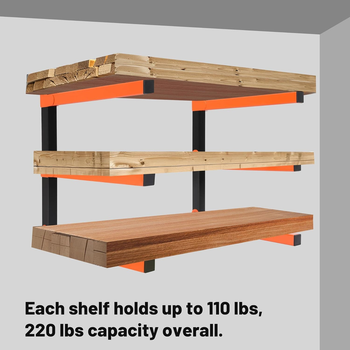 KUAFU 3-Level Indoor & Outdoor Lumber Rack Wood Storage Racks Wood Rack Organizer Use Black+Orange Steel Powder Coated (2Pcs) KUAFU