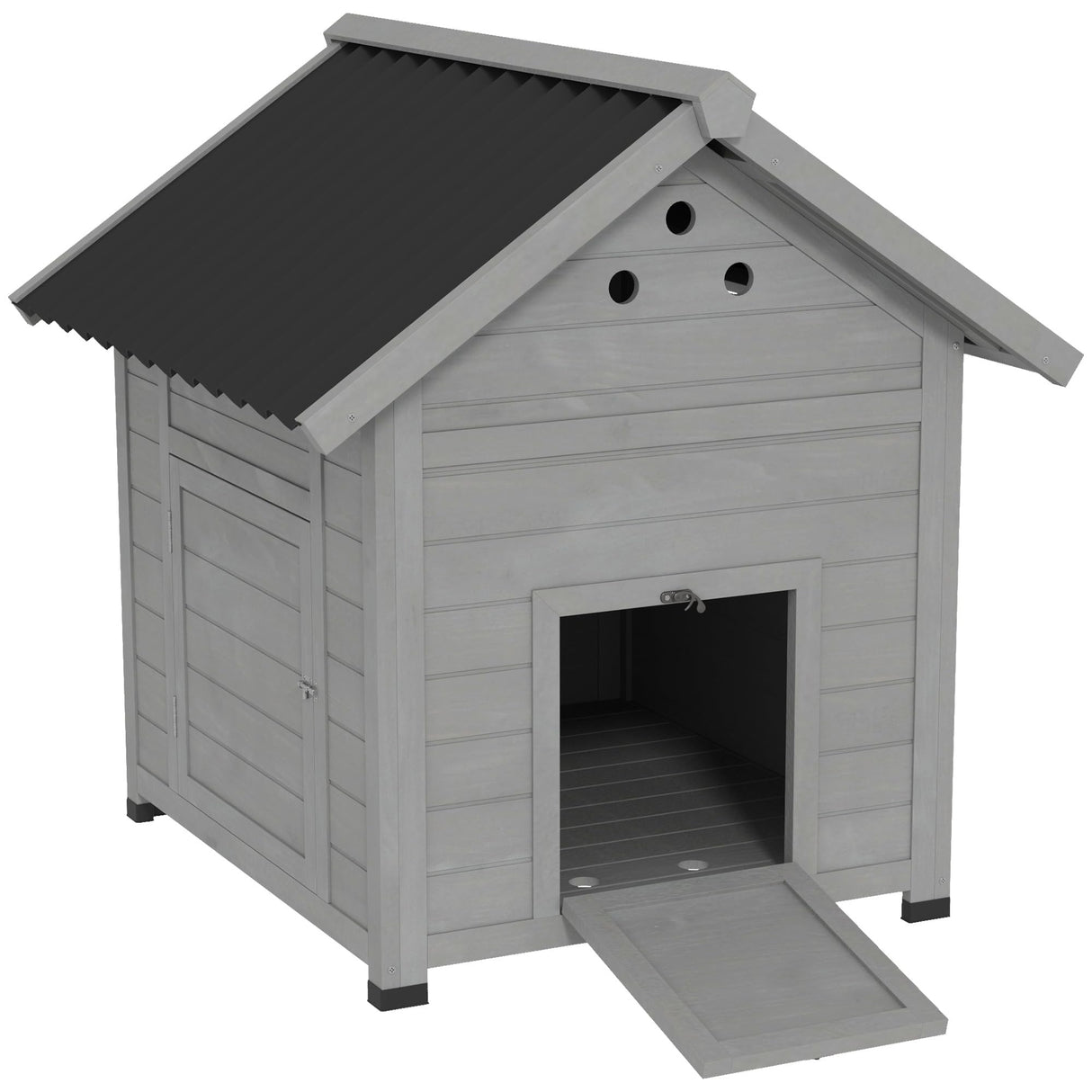 PawHut Duck Coop, Wooden Duck House, Outdoor Small Animal House with Openable Roof, Double Doors, Removable Base for 1-3 Ducks, Light Gray PawHut