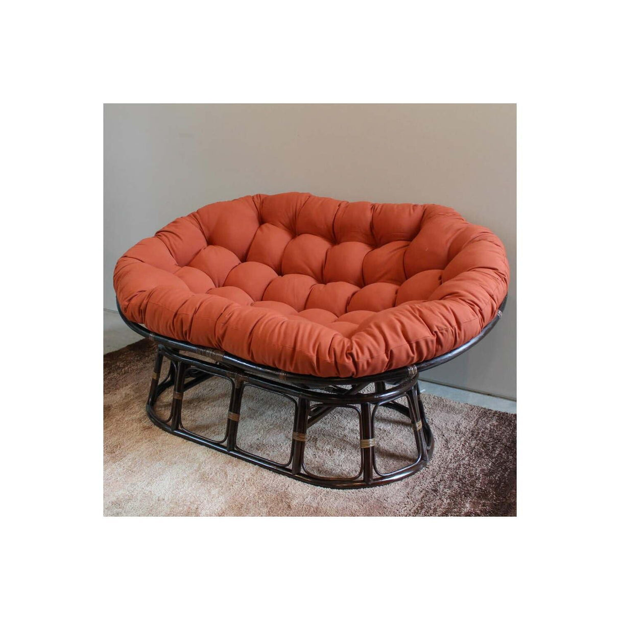 Maykoosh African Artistry Rattan Double Papasan Chair with Twill Cushion - Comfy Bohemian Style Chair with Rustic Rattan Frame in Walnut Finish Frame Only Maykoosh