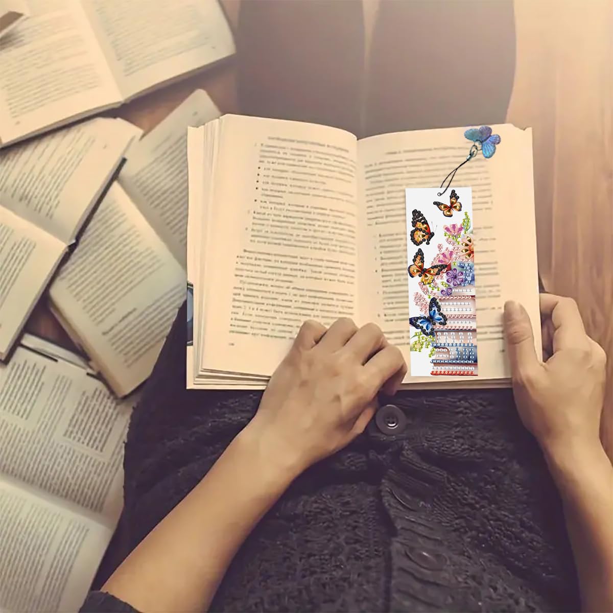 F-CANLAN 3 Pieces Acrylic Book Butterfly Diamond Painting Bookmark with Tassels, Flower Butterfly Diamond Art Book Marks, Crystal Rhinestones Diamond Painting Bookmark for Book Lover Beginner F-CANLAN