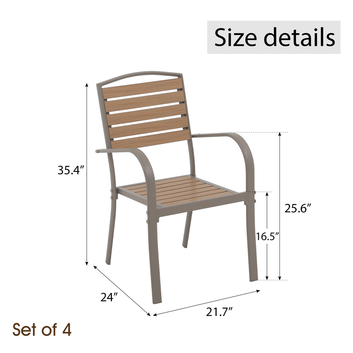 i-VTIES Patio Dining Chairs Set of 4,Outdoor Stackable Dining Chairs with Backrest & Armrest,Aluminum Frame Patio Furniture Chairs for Garden,Backyard,Lawn & Deck,Teak i-VTIES