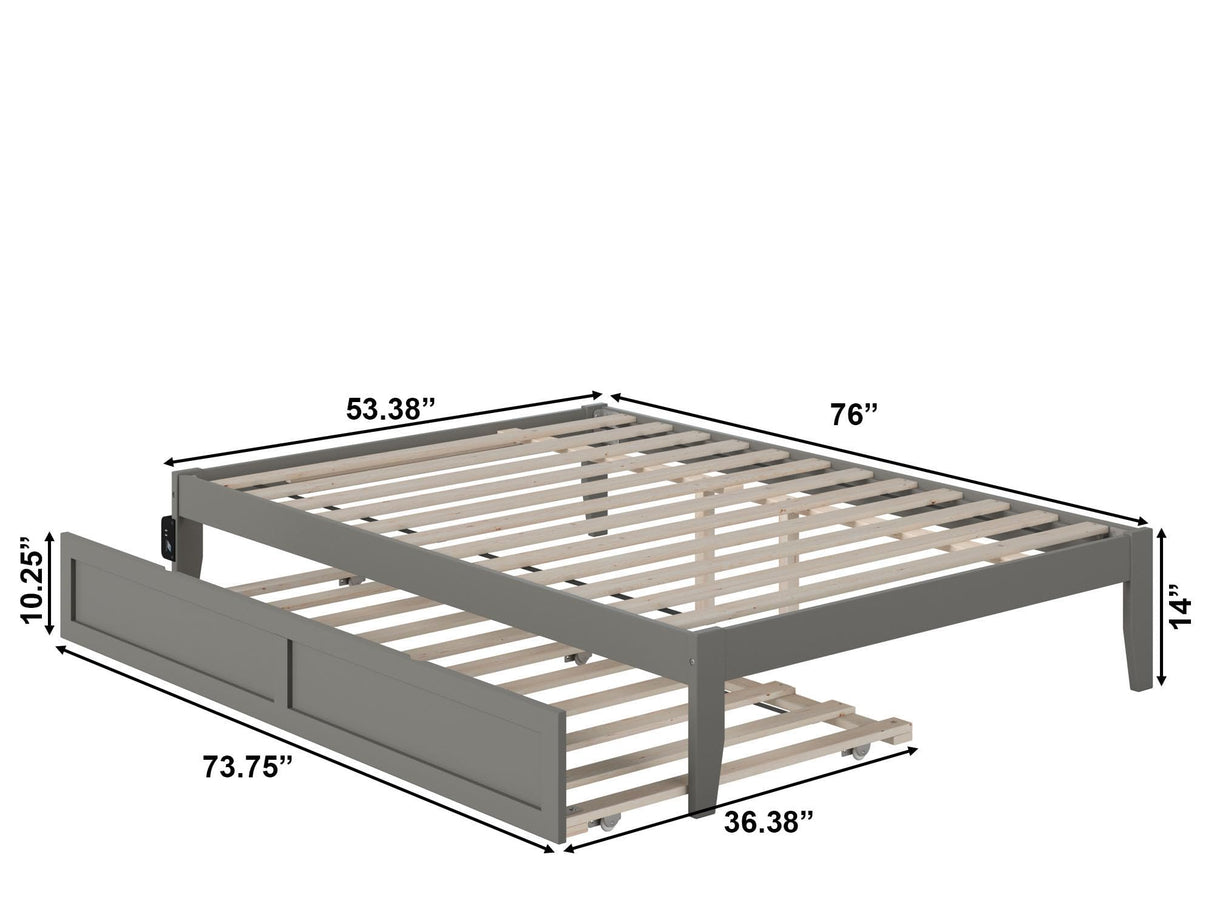 AFI Colorado Full Size Platform Bed with Twin Trundle and Charging Station in Grey AFI