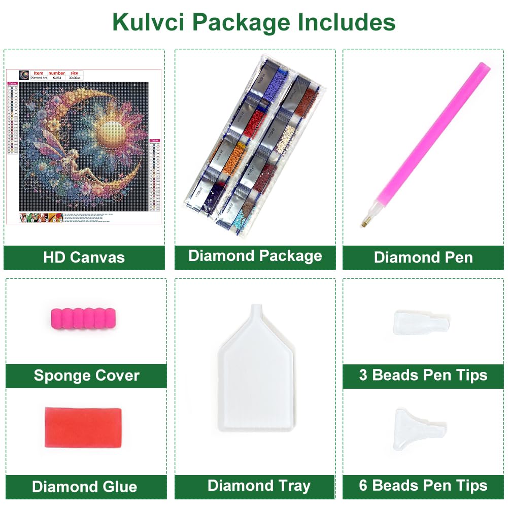 Kulvci Sun and Moon Diamond Painting Kits for Adults, Round Full Drill Diamond Art Kits, 5D DIY Diamonds Crafts for Home Wall Decoration Gifts 12×12Inch Kulvci