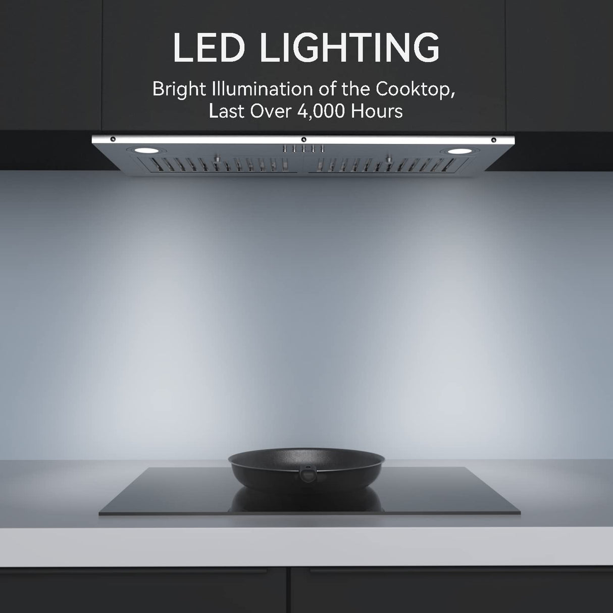 Hermitlux 30 inch Built-in/Insert Range Hood, 600 CFM 3 Speed Vent Hood, Ducted/Ductless Convertible, Stainless Steel with Bright LED Light, Baffle Filters and Charcoal Filters Hermitlux