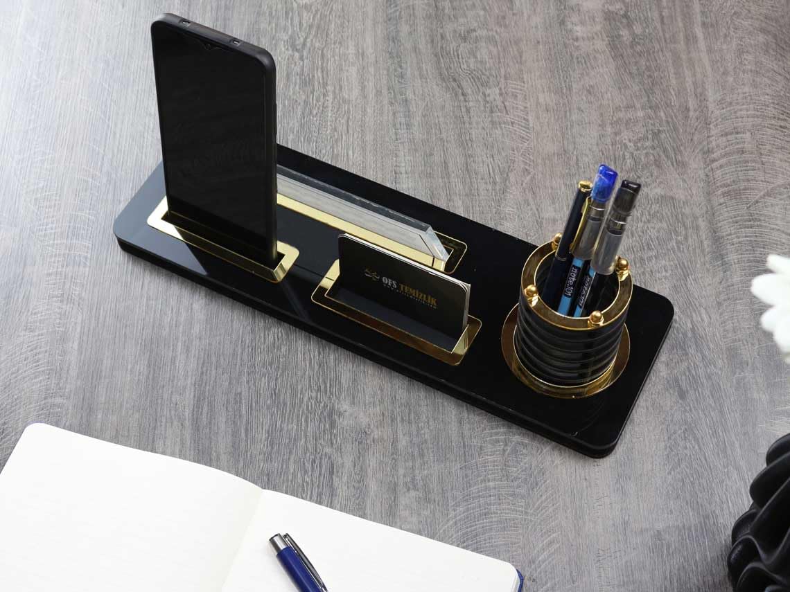 Personalized Luxury Desk Name Plate | Black Wooden Desk Name Plate with Pen and Card Holder, Custom Desk Accessories, Office Sign, Desk Sign Generic