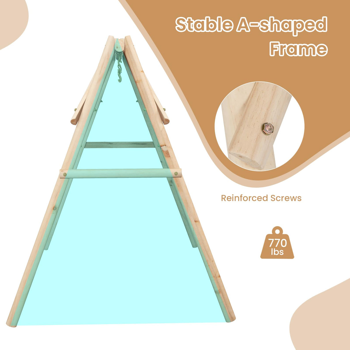 Tangkula 770lbs Porch Swing Frame, Heavy Duty A-Frame Wooden Swing Stand with Reinforced Bars, Freestanding Log Porch Swing Frame Only for DIY Painting, Ideal for Porch, Lawn, Garden, Backyard Tangkula