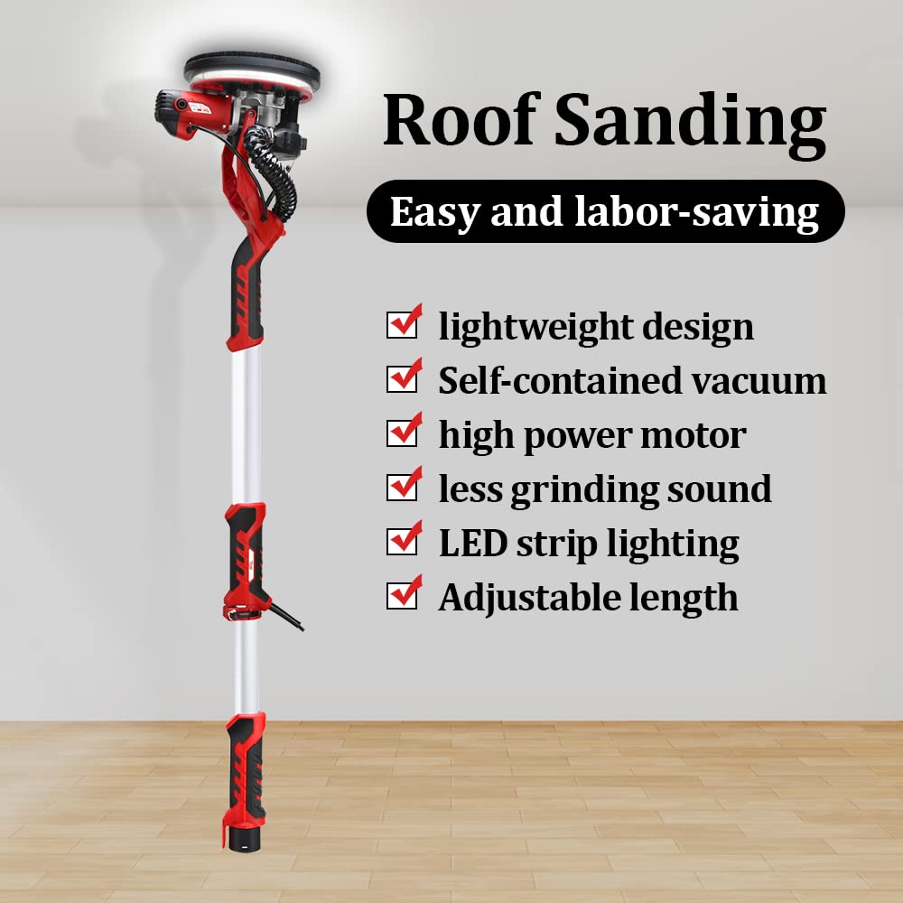 Anbt Drywall Sander,1250W Electric Wall Sander, Double-Deck LED Lights Sander, Electric Drywall Sander w/Dust-Free Automatic Vacuum System 5 Variable Speed,12PC Sanding Disks Anbt